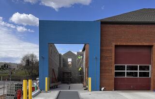 Additional apparatus bay (in progress) being added to the Des Peres Public Safety facility during their renovation