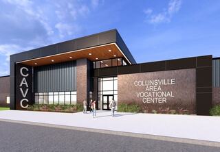 A modern vocational center with a stylish facade, featuring large windows and a welcoming entrance, surrounded by landscaping.