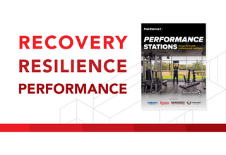 A promotional graphic featuring the terms "Recovery," "Resilience," and "Performance," alongside a guide for fitness stations design.