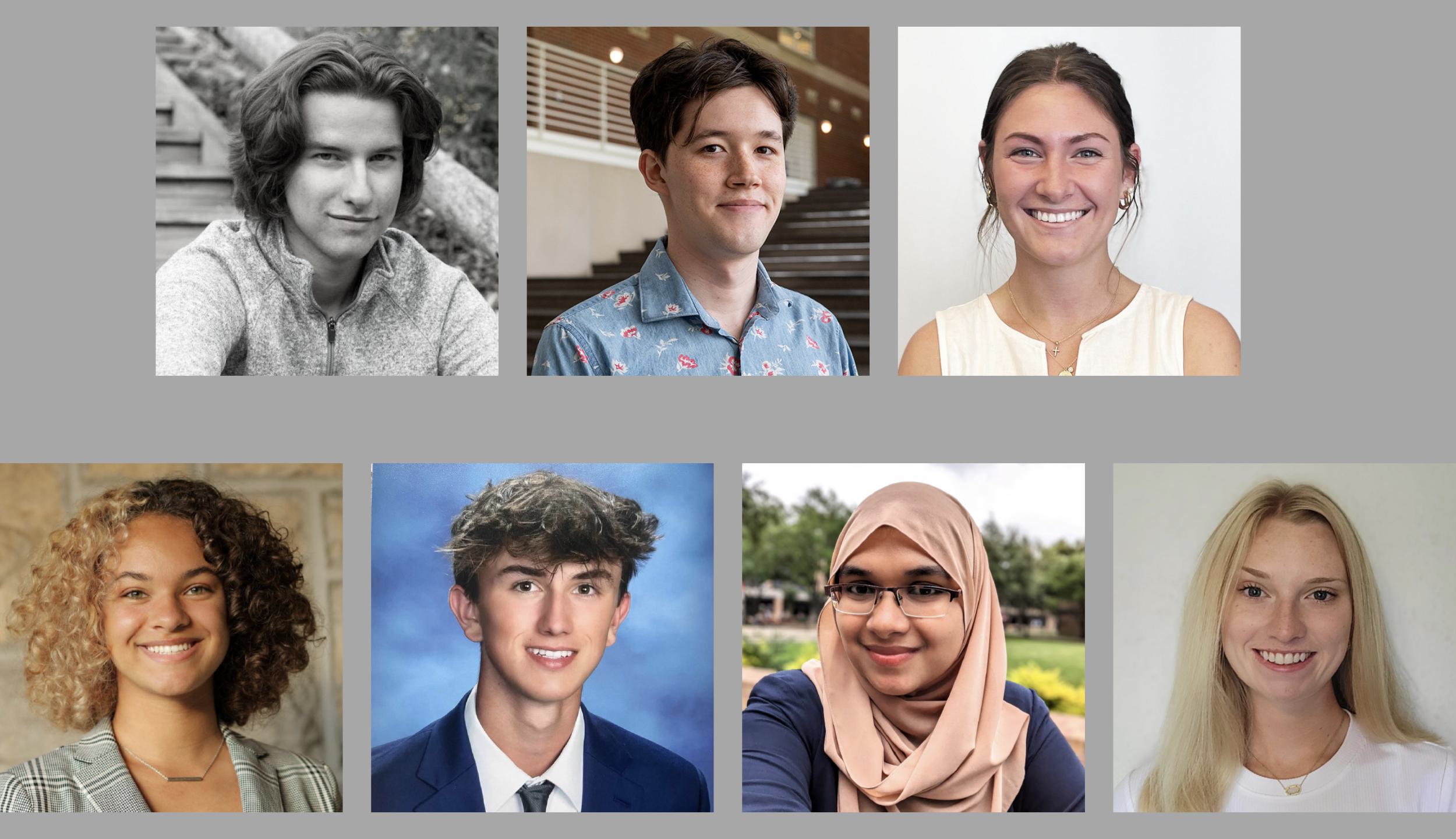 A collage featuring seven young adults, each showing diverse expressions and backgrounds, highlighting individuality and youth.