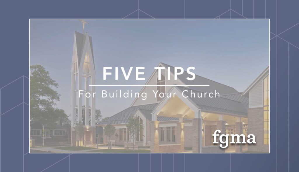 Video thumbnail with title "Five Tips for Building Your Church" showing a glowing church at dusk in the background.